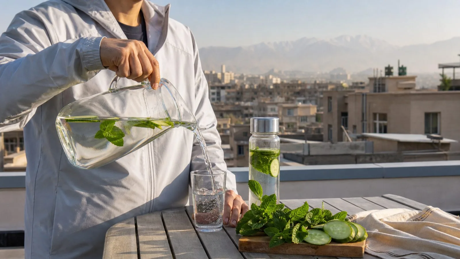 آبرسانی بدن و نوشیدن آب کافی در یک صبح روزمره ایرانی