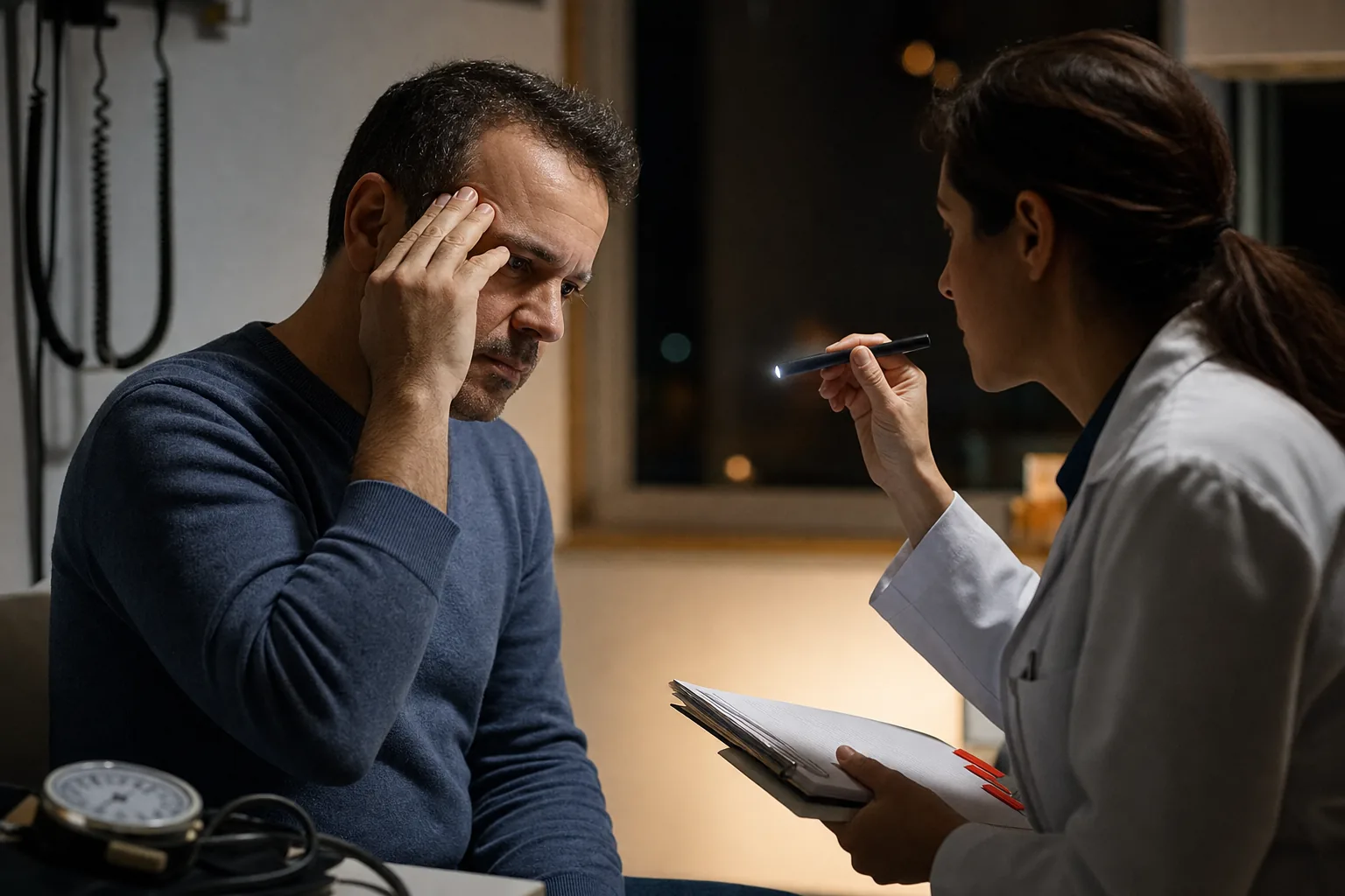 معاینه پزشکی برای تشخیص سردرد، میگرن و بررسی پرچم‌های قرمز خطر